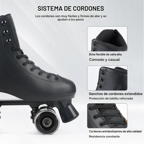 Vista 6 de Classic High-top Roller Skates, PU Leather, Four-Wheel, Indoor/Outdoor, Beginner