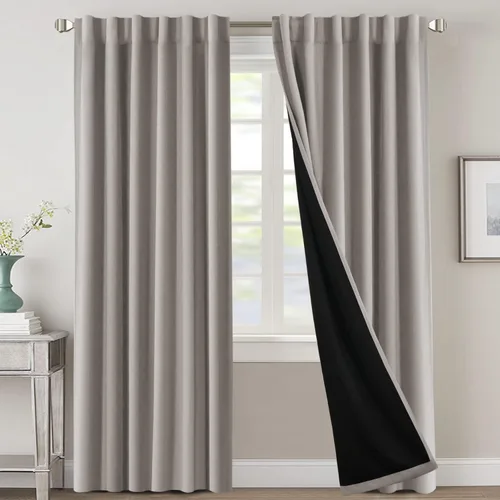 Vista 20 de H.VERSAILTEX Cortinas 100% opacas para dormitorio con forro negro, cortinas de oscurecimiento de habitación completa, con aislamiento térmico
