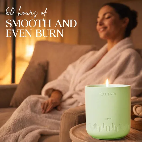 Vista 5 de CAFTARI Vela de Aromaterapia de Lujo Perfumada con Bergamota, Mandarina y Acorde de Té 60 Horas de Combustión Cera Limpia de Coco y Soja