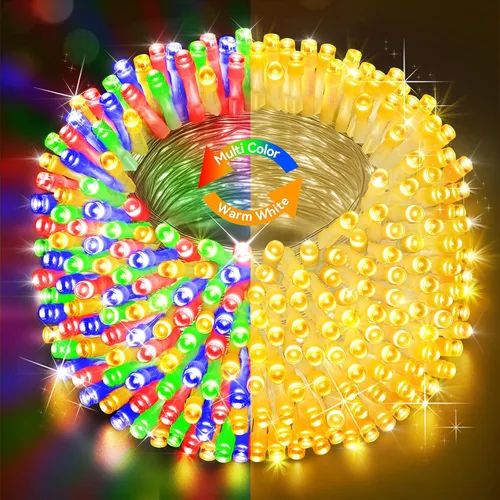 Vista 11 de Cadena de luces de Navidad para exteriores, 125 pies con 350 luces LED, 8 modos y función de temporizador con memoria, luces de hadas parpadeantes