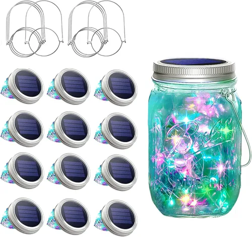 Vista 9 de SunKite Luces solares para tarros de masón, paquete de 12 unidades, 30 LED, impermeables, para frascos de luciérnaga, luces con ganchos