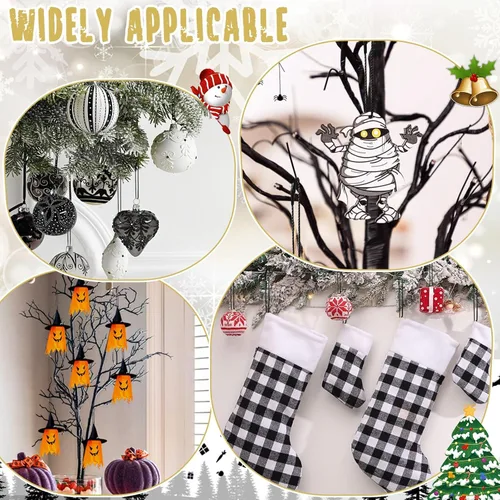 Vista 4 de JUNEBRUSHS 600 ganchos negros para adornos de Halloween con broche Cuerda de adorno para árbol de Navidad, fiestas, decoraciones colgantes
