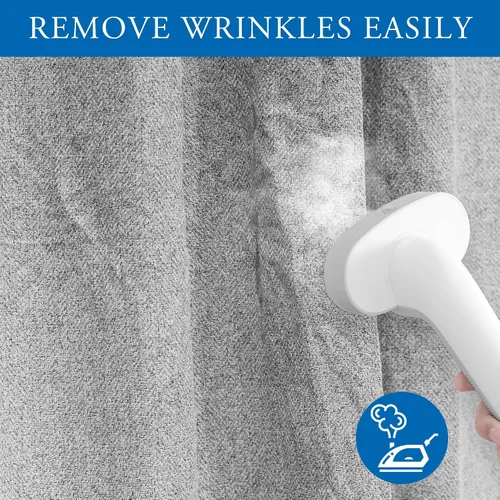 Vista 6 de Beauoop Cortinas de lino 100% opacas de 63 pulgadas de largo, 2 paneles para dormitorio, sala de estar, gris con parte trasera blanca