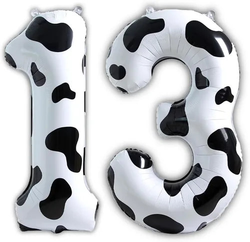 Vista 7 de Globo de 40 pulgadas con estampado de vaca, enorme vaca número 30, globo de helio de aluminio para decoración de fiesta de cumpleaños de 30 años, 30