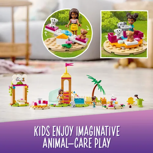 Vista 3 de LEGO Friends Pet Playground 41698 Kit de construcción diseñado para hacer crecer la imaginación; el juego de animales viene con Andrea y 3 juguetes