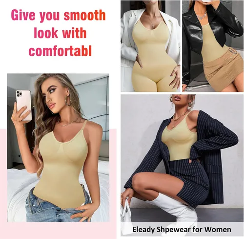 Vista 7 de Eleady Faja moldeadora sin costuras para mujer, con control de abdomen, para entrenamiento de cintura, cuerpo completo, camiseta con cuello en V