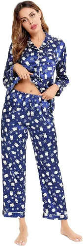 Vista 3 de SWOMOG - Conjunto de pijama de dos piezas, de satén de seda con botones, para mujer