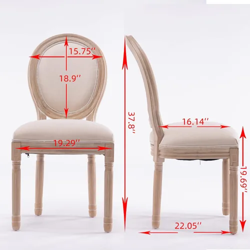 Vista 3 de Juego de 2 sillas de comedor estilo granja, sillas de comedor francesas de madera con respaldo redondo, marco de madera maciza, sillas de bistró