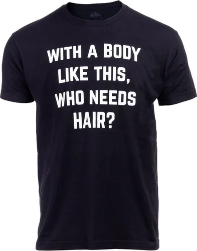 Vista 4 de with a body like this, Who Needs Hair Divertida camiseta sarcástica de broma de chico calvo para ancianos abuelos - (hombres, 2XL) negro, Negro