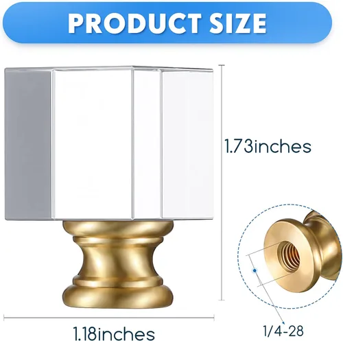 Vista 2 de 2 piezas de cubo de cristal para lámpara cuadrada transparente, perilla superior con base cromada para decoración de sombra, 1-4/5 pulgadas de alto