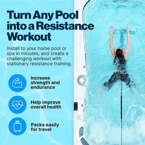 Vista 2 de Swim Tether Cinturón de viaje para natación estacionaria en piscinas y spas de natación