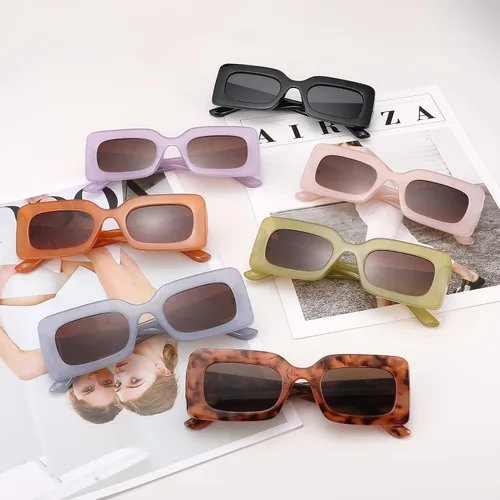 Vista 5 de Braylenz Gafas de sol rectangulares de moda para mujer marco cuadrado estrecho 100 bloqueo UV