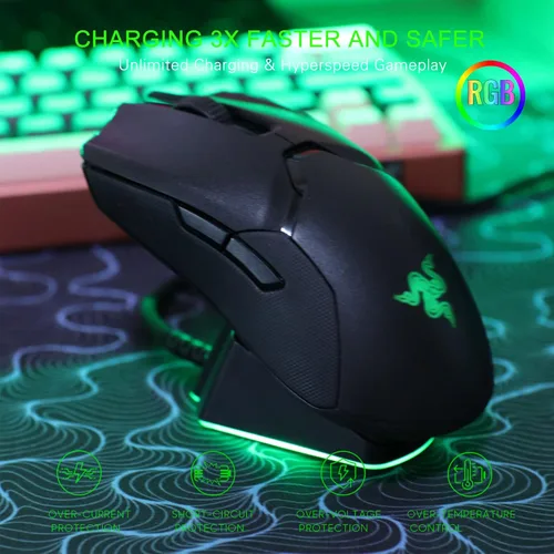 Vista 9 de Base de carga para mouse inalámbrico Razer Viper Ultimate Naga Pro DeathAdder V2 Pro y Basilisk Ultimate Magnetic Charging RGB Lights Indicador