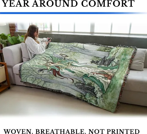 Vista 5 de Pure Country Weavers Manta de hadas Caretaker de Amy Brown, tapiz de regalo de fantasía tejida de algodón, fabricada en los Estados Unidos