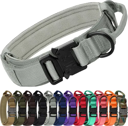 Vista 15 de Joytale Collar táctico para perro con asa, collar militar ajustable y resistente con 2 parches para entrenamiento, adecuado para perros medianos