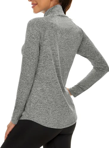 Vista 3 de LURANEE Sudadera de manga larga con cremallera de 14 para mujer, UPF 50+, para senderismo, correr, entrenamiento