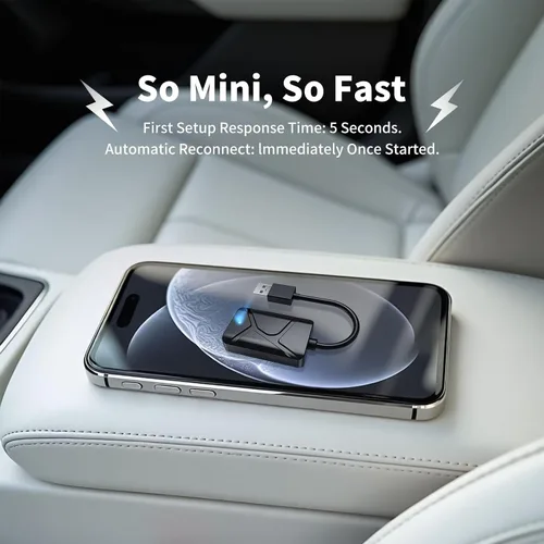 Vista 4 de Adaptador Carplay inalámbrico 2 en 1, convertidor con cable a adaptador inalámbrico para Apple iPhone y Android Auto, conexión automática Plug &