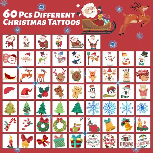 Vista 5 de winthrop 240 tatuajes temporales de Navidad a granel para niños, envueltos individualmente, impermeables, tatuajes de seguridad, la mejor opción