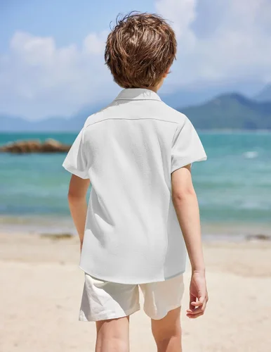 Vista 2 de COOFANDY Men Boys Linen Shirts Short Sleeve Button Down Shirts Hawaiian Tropical Shirts