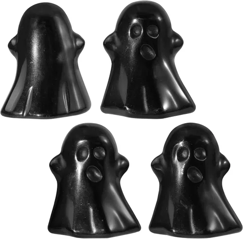 Vista 3 de Rockcloud 2 piezas de piedras de cristal de obsidiana negra, fantasma, figurita de Halloween, estatua de fantasma, ornamento de decoración de fiesta