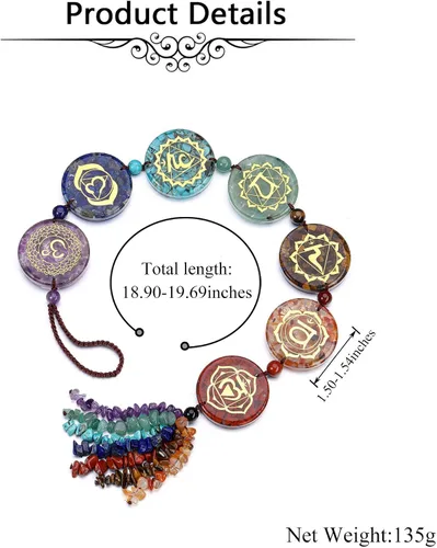 Vista 6 de Jovivi Adorno colgante de piedras de chakra, 7 símbolos de chakras, cristales curativos, borlas colgantes, colgador de pared para yoga, meditación