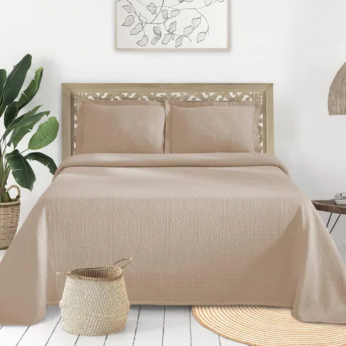 Vista 35 de Superior Fleur De Lis - Juego de colcha de algodón de 3 piezas, decoración de cama para el hogar, colcha decorativa con textura, 2 fundas de Granate