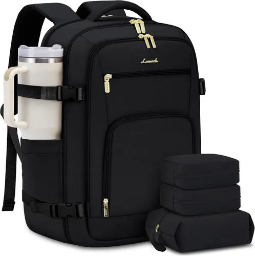 Vista 26 de LOVEVOOK Mochila de viaje para mujer y hombre, Beige, Mochilas de viaje