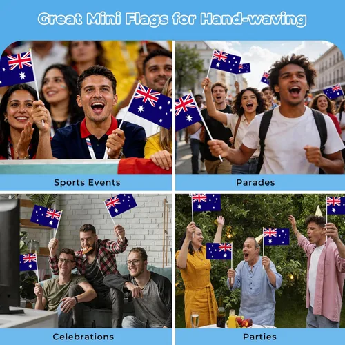 Vista 4 de Bandera de Australia Bandera Australiana, Pequeña Mini Bandera de Australia de Mano con Palo, Ideal para Fiestas, Desfiles, Eventos Deportivos