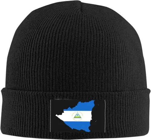Vista 2 de Sombreros de invierno con la bandera de Nicaragua para hombres y mujeres, gorro de punto negro, cálido y holgado, Negro