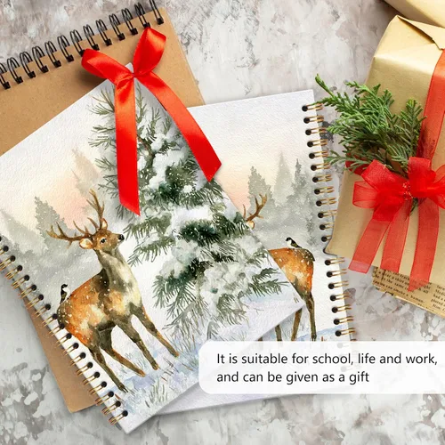 Vista 5 de DILSJ Winter Deer Christmas Tree Notebook Journal, Deer Gifts for Women, Winter Christmas Animal Journals Notebooks, Animal Lovers Gifts Hardcover