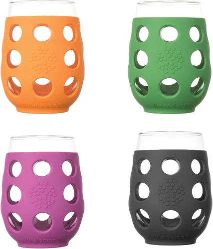 Vista 5 de Lifefactory - Copa de vino para interior y exterior con funda protectora de silicona, paquete de 4, Blanco óptico