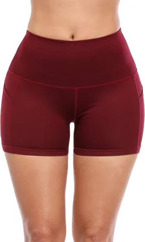 Vista 3 de CADMUS - Pantalones cortos deportivos de tiro alto para mujer, para yoga, acondicionamiento físico y correr, con bolsillos profundos