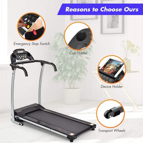 Vista 5 de GYMAX Cinta de correr plegable, cinta de correr portátil con 12 programas preestablecidos, monitor LCD, ruedas integradas y sensor de pulso, máquina