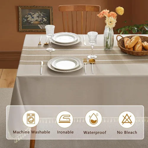 Vista 3 de Cosmine Mantel rectangular, mantel de poliéster de granja, mantel impreso lavable con borla, mantel decorativo oblonga para cocina, vacaciones
