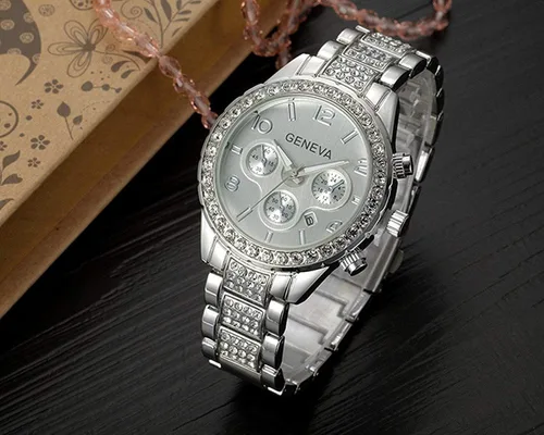 Vista 3 de MASTOP Reloj unisex de lujo con calendario de cuarzo de cristal dorado plateado y acero inoxidable