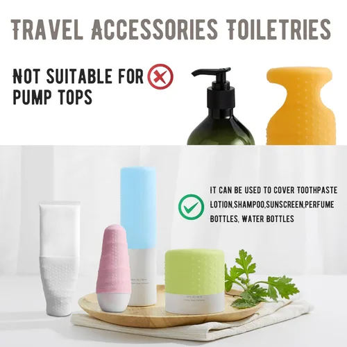 Vista 3 de YUBIRD 10 fundas de silicona para botellas para artículos de aseo de viaje, fundas a prueba de fugas, esenciales de crucero para mujeres y hombres