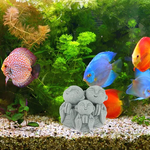 Vista 5 de Angoily Mini estatua de Buda pequeña y linda escultura de Buda feliz monjes riendo figurita acuario chino arenisca Buda asiática pecera adornos