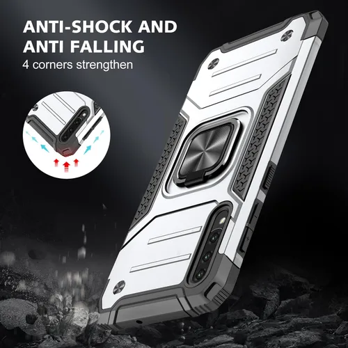 Vista 4 de Dionsibei Funda para Samsung Galaxy A50 A50S A30S, grado militar, soporte integrado con soporte de soporte, resistente, a prueba de golpes, funda