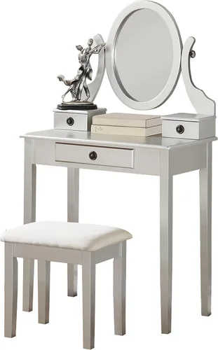 Vista 6 de Roundhill Furniture - Juego de tocador de madera Moniys Mesa de maquillaje y taburete Azul
