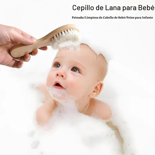 Vista 3 de Paquete de 2 cepillos de pelo de bebé con mango de madera y cerdas de cabra súper suaves para recién nacidos y niños pequeños