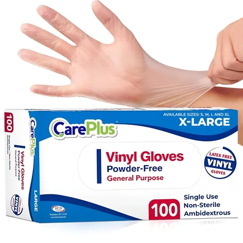 Vista 14 de CARE PLUS Pro - Guantes de vinilo transparentes de tamaño pequeño, 100 unidades Sin látex, sin polvo, resistentes, no estériles, Guantes