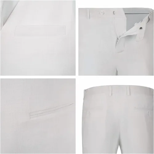 Vista 5 de Trajes de lino para hombre, 2 piezas, traje de esmoquin de graduación, playa, boda, padrino, chaleco y pantalones, conjunto casual de lino de verano