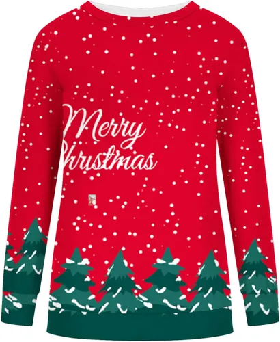Vista 7 de Trajes navideños dos piezas para mujer, camisa estampada de Navidad, manga larga, pantalones con cordón, chándal para correr