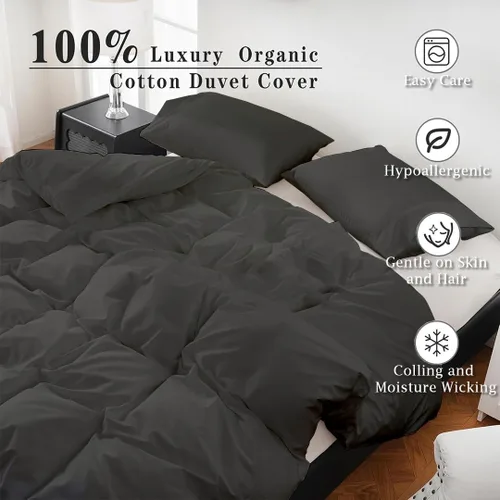Vista 5 de ARlinen Juego de funda de edredón de tamaño matrimonial, 100% algodón egipcio, juego de ropa de cama de 3 piezas con cierre de cremallera, incluye 1