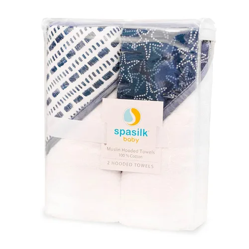 Vista 3 de Spasilk Paquete de 2 toallas de rizo suave con capucha estampada de muselina para bebé