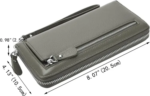Vista 7 de YALUXE Carteras de cuero real con cremallera alrededor para mujer, bolso de mano, teléfono celular, tarjetero, protección de bloqueo RFID, Gris