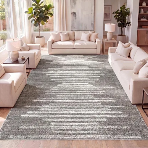 Vista 8 de JONATHAN Y Aya Berber - Alfombra de pasillo geométrica de rayas crema/gris, 2x8, contemporánea, moderna, fácil de limpiar, para sala de estar