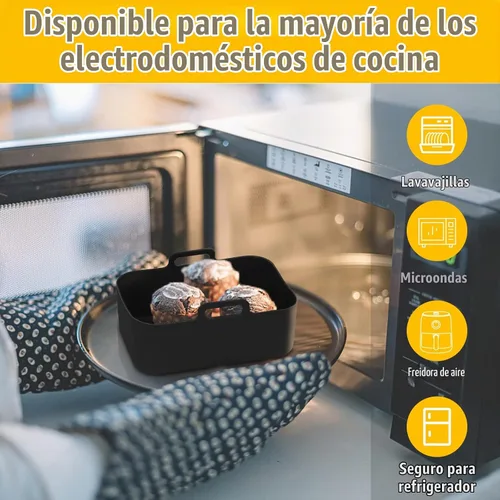 Vista 6 de 2 piezas de forros de silicona para freidora de aire rectangular para Ninja Foodi Dual DZ201 8QT/DZ090 6QT, MMH accesorios reutilizables