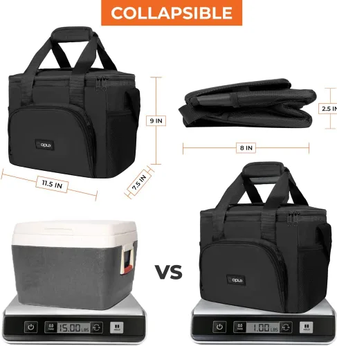 Vista 4 de OPUX Bolsa de enfriador suave, bolsa de almuerzo plegable aislada para hombres, trabajo, camping, playa, viaje, portátil, de lado suave