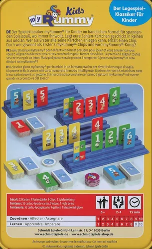 Vista 4 de Schmidt Juegos 51439 MyRummy Kids, Bring Me with Game in a Metal Tin, Colorido